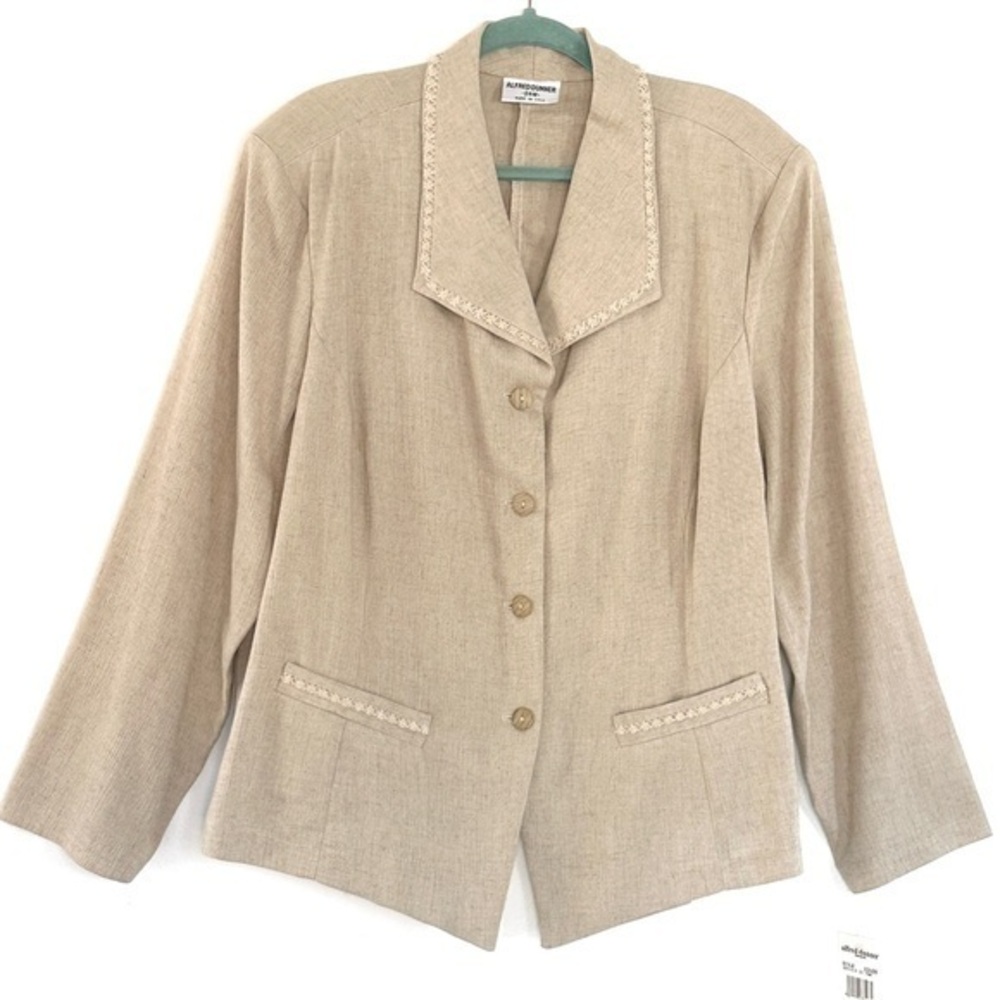 NEW! Alfred Dunner Beige Linen Blend Button Blazer Jacket Cottage Business 24W